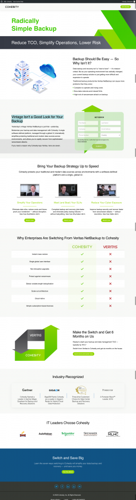 Cohesity long landing page